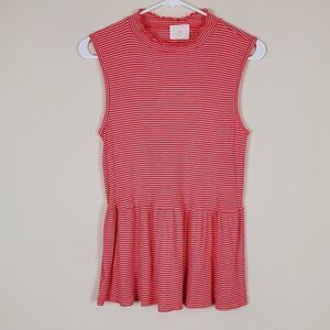 T.la Anthropologie Red & White Striped Peplum Tank